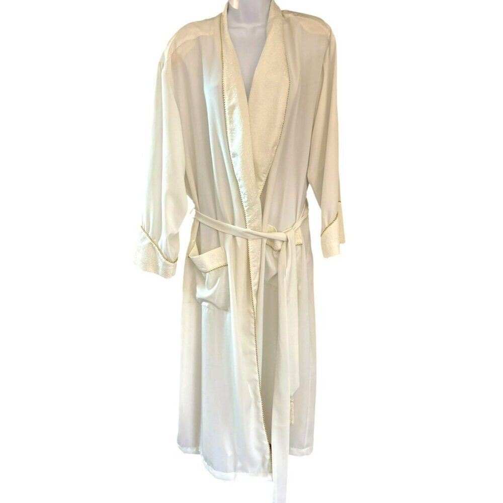 Vintage Victoria's Secret Bridal White Gold Trim Bathrobe Medium Y2K 1990s Rare